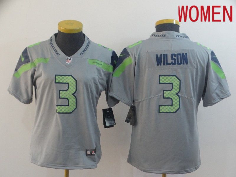 Women Seattle Seahawks 3 Wilson Grey Nike Vapor Untouchable Limited Player NFL Jerseys